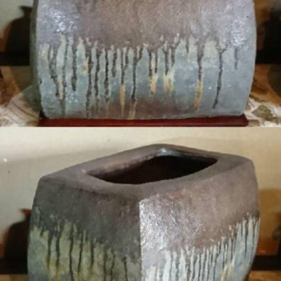 自然釉越前角形花入