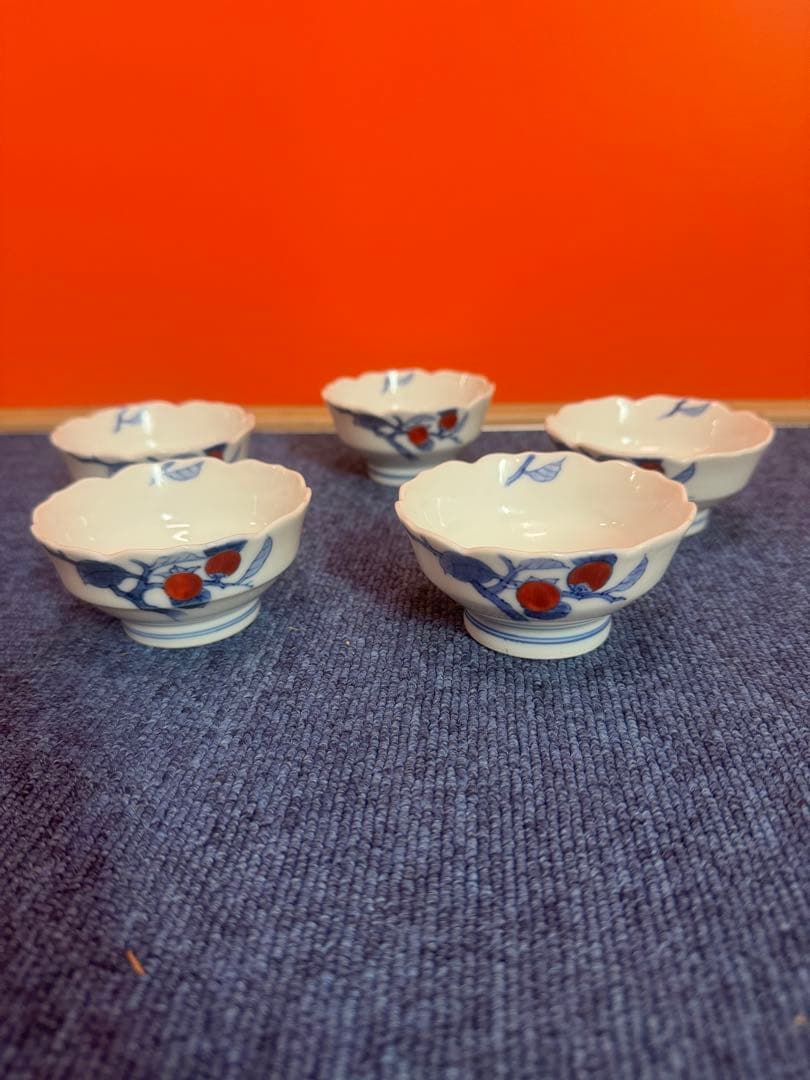 1710 深川製磁　染付柿文　小鉢　5客　8cm