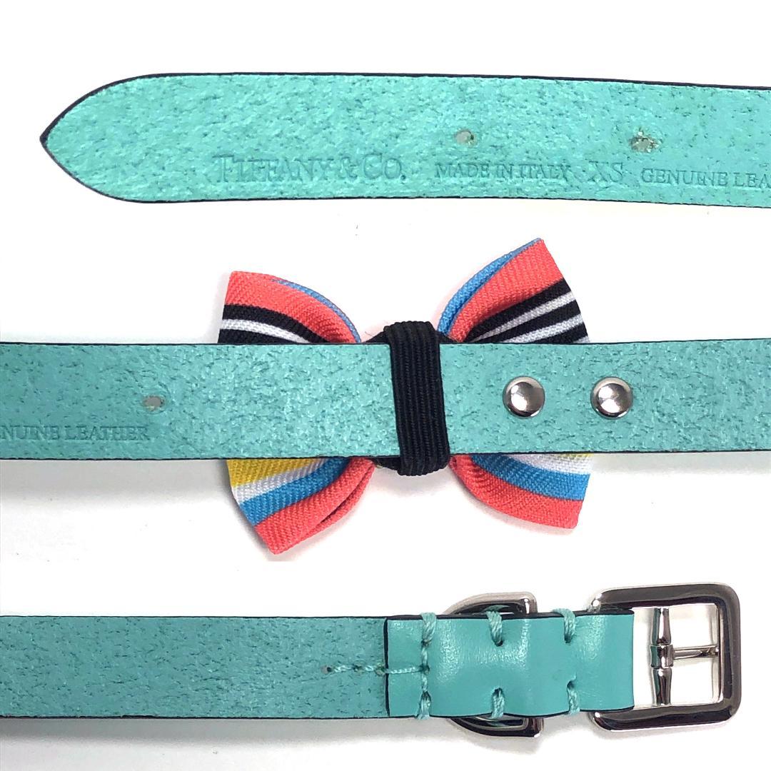 【美品・箱付き】ティファニー／ペット用 アクセサリー レザー 首輪 リボン