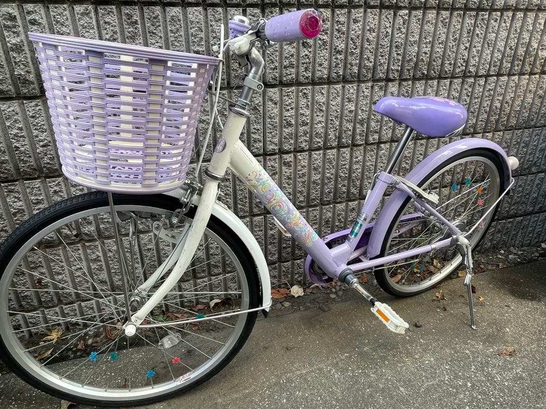 ブリヂストン　エコパル22インチ　自転車　パープル 花柄 バスケット付き　女の子