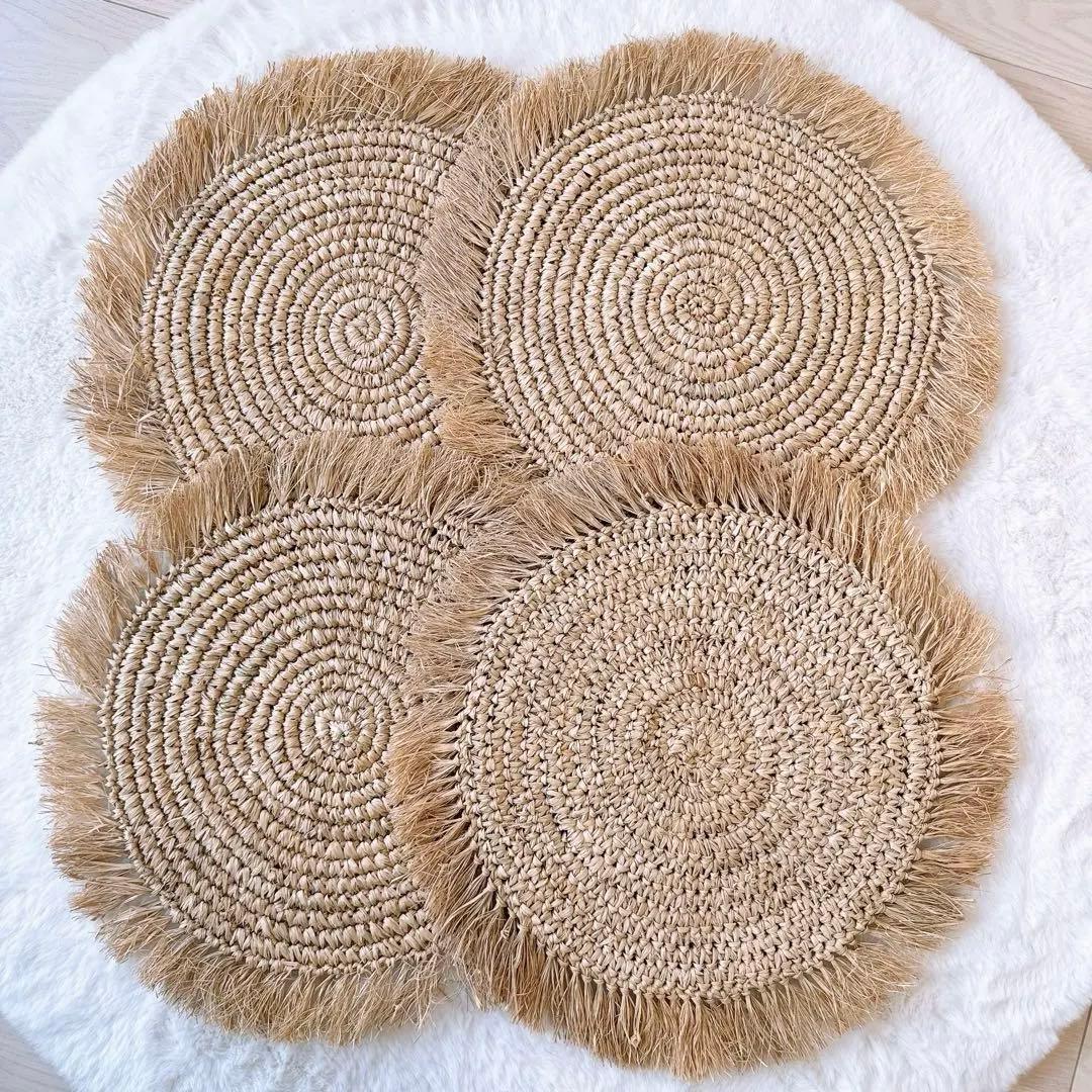 【バリ島】ラフィア ランチョンマット 4枚セット バリ島雑貨 丸型 ラウンド