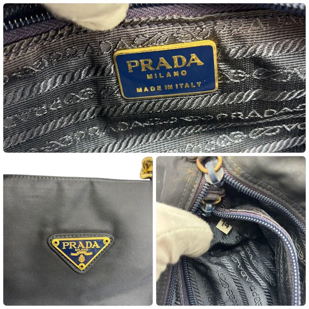 【美品】プラダPRADA ナイロン メタルハンドル ハンドバッグ 黒