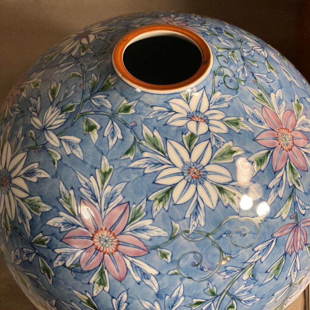 【源右衛門】古伊万里の伝統　日本の名窯　舘林源右衛門作　染錦鉄線花文　大花瓶