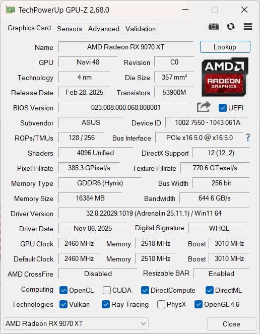 ASUS RX 9070 XT PRIME OC 16GB【値下げ】箱あり