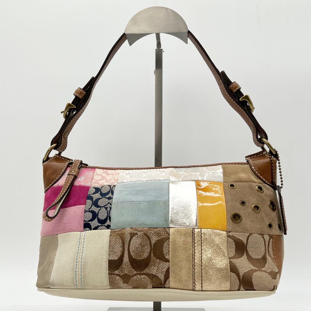 COACH アクセサリーポーチ ワンショルダー バッグ パッチワーク レザー