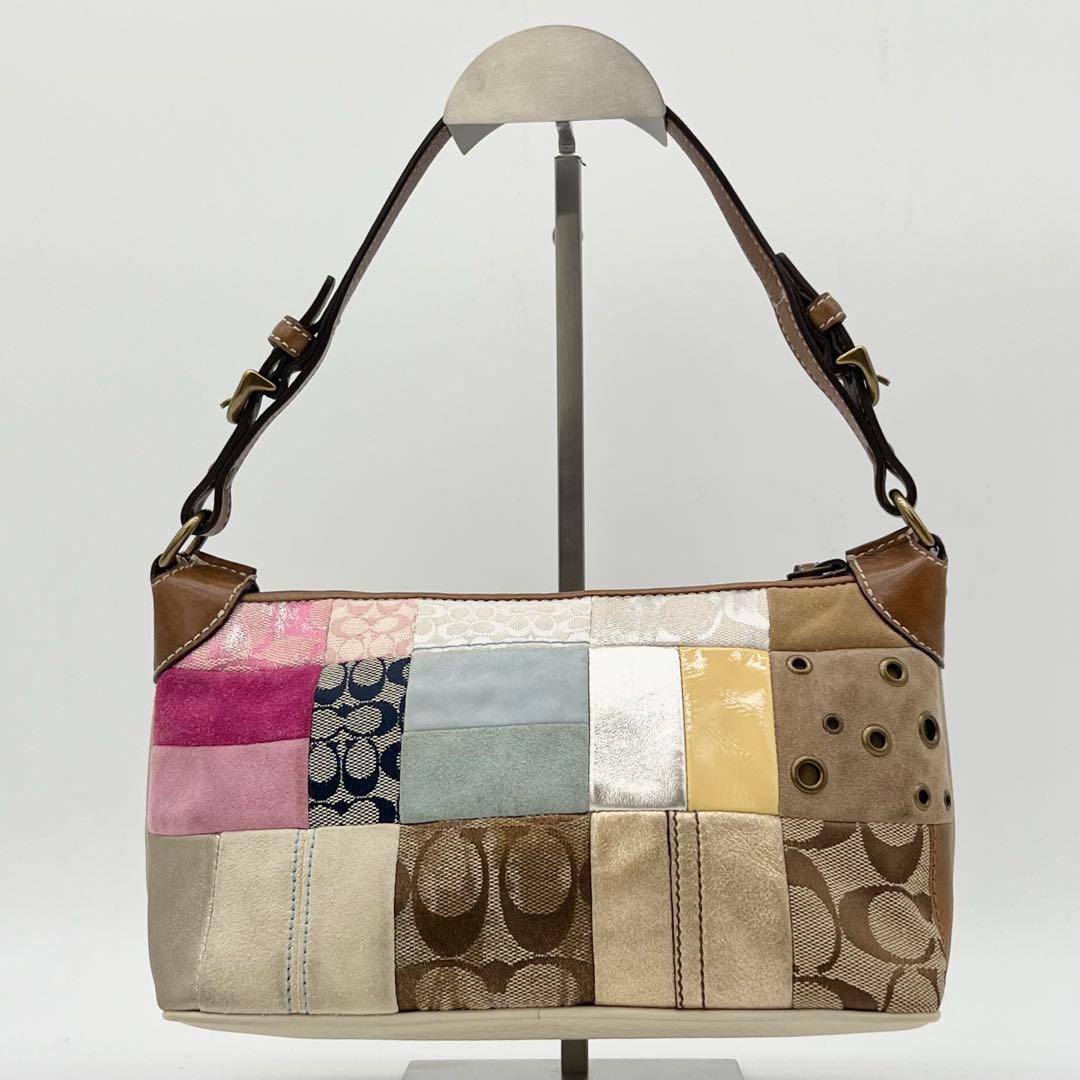 COACH アクセサリーポーチ ワンショルダー バッグ パッチワーク レザー