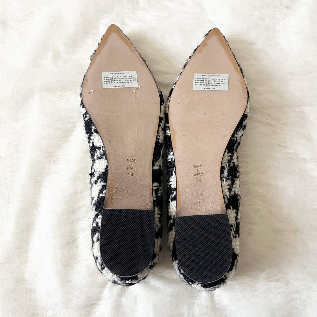 新品未使用✨OHGA オオガ　ツイード　千鳥柄　フラットシューズ　ビジュー
