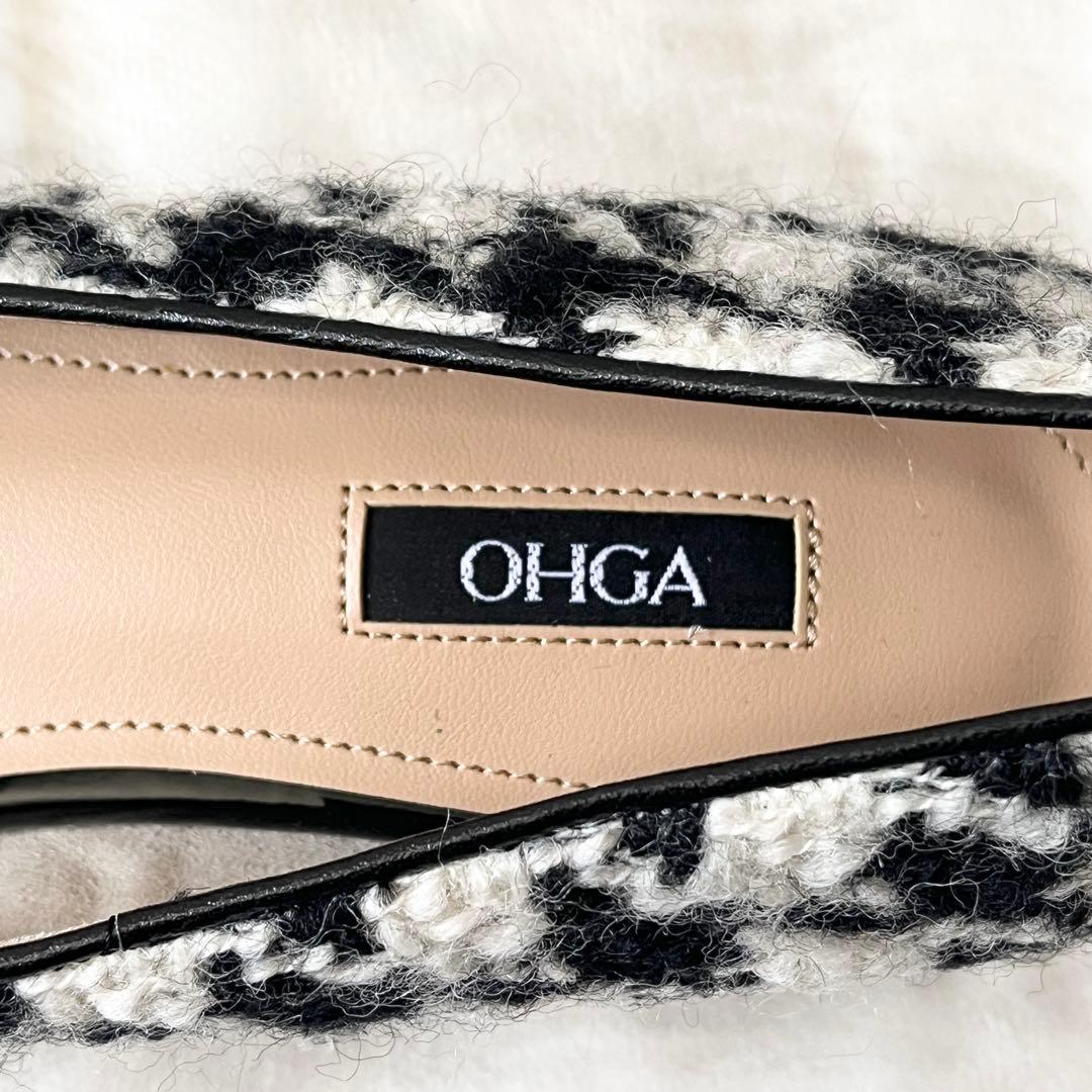 新品未使用✨OHGA オオガ　ツイード　千鳥柄　フラットシューズ　ビジュー