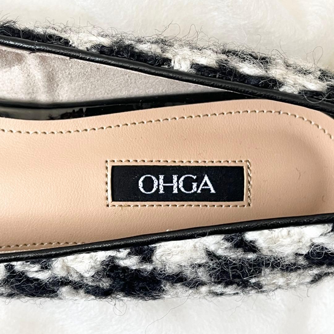 新品未使用✨OHGA オオガ　ツイード　千鳥柄　フラットシューズ　ビジュー
