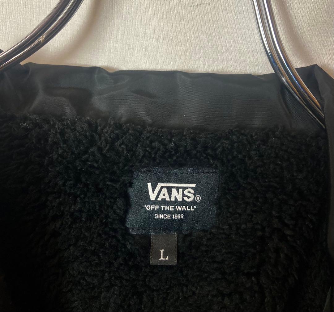 VANSチェッカーフラッグ×裏ボア×中綿ブラックナイロンコーチジャケットゆったり