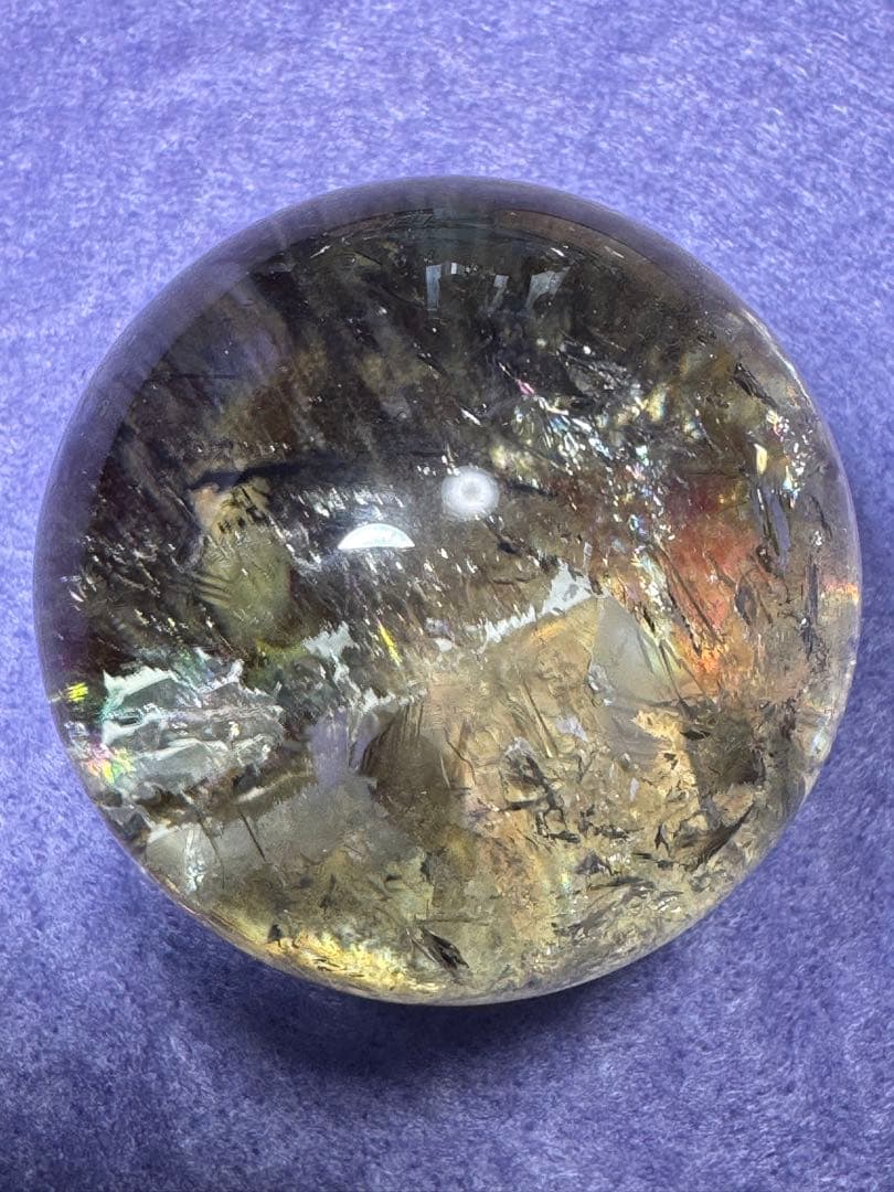 実物超綺麗　大玉5.3センチ　台座付き 虹入り シトリン 丸玉