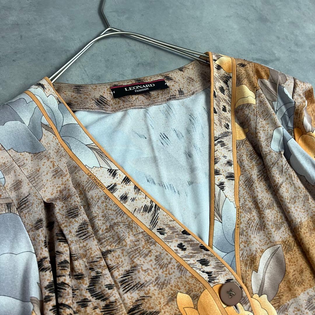 LEONARD レオナール 総柄カーディガン 42 大きいサイズ カンカン 花柄