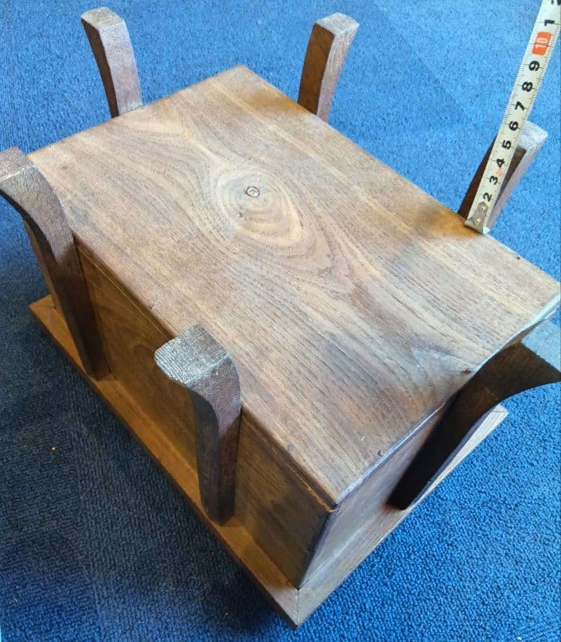 木製脚付き収納箱　蓋・中蓋２枚付　ヴィンテージ