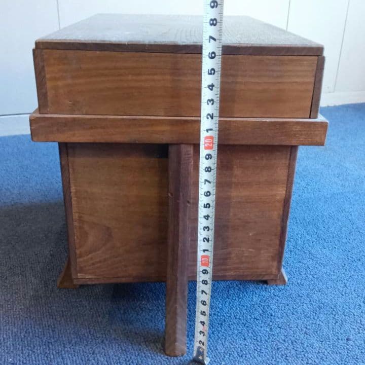 木製脚付き収納箱　蓋・中蓋２枚付　ヴィンテージ