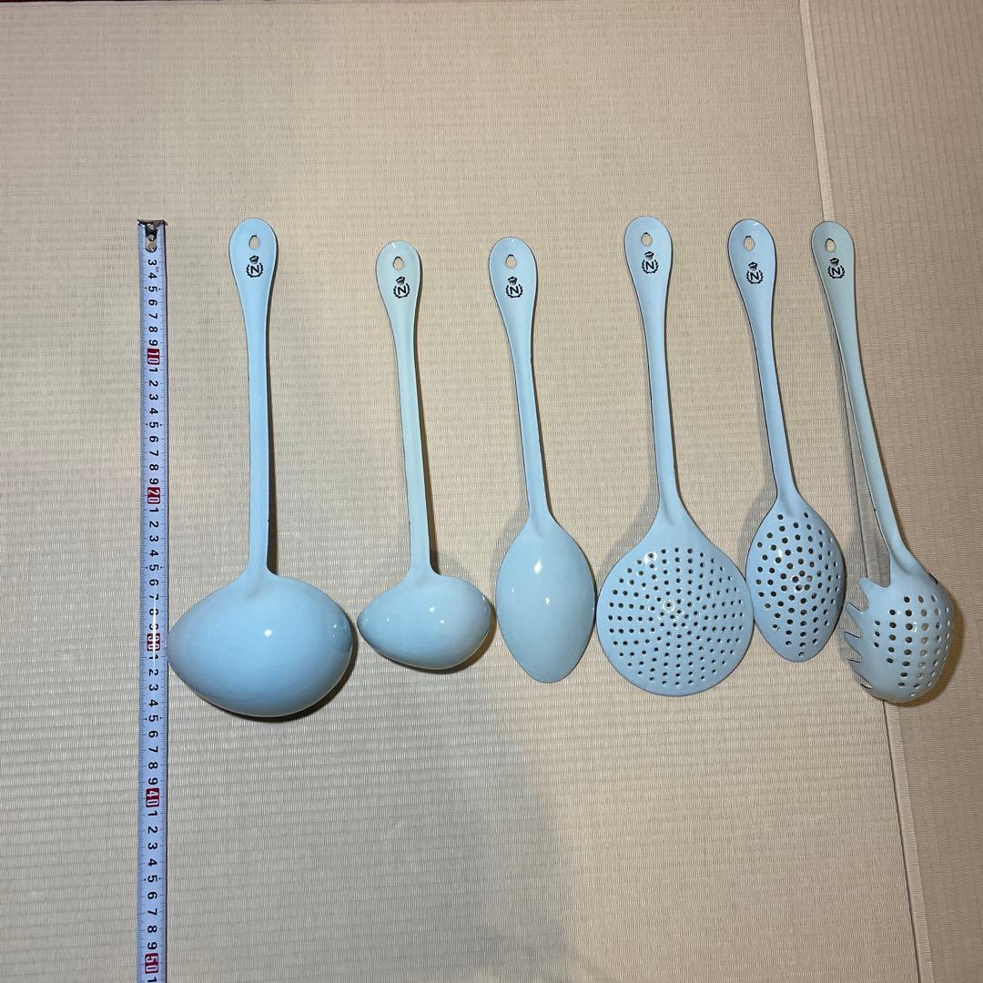 ほうろう 琺瑯 エナメルコーティング レードル、スプーン、パスタサーバー セット