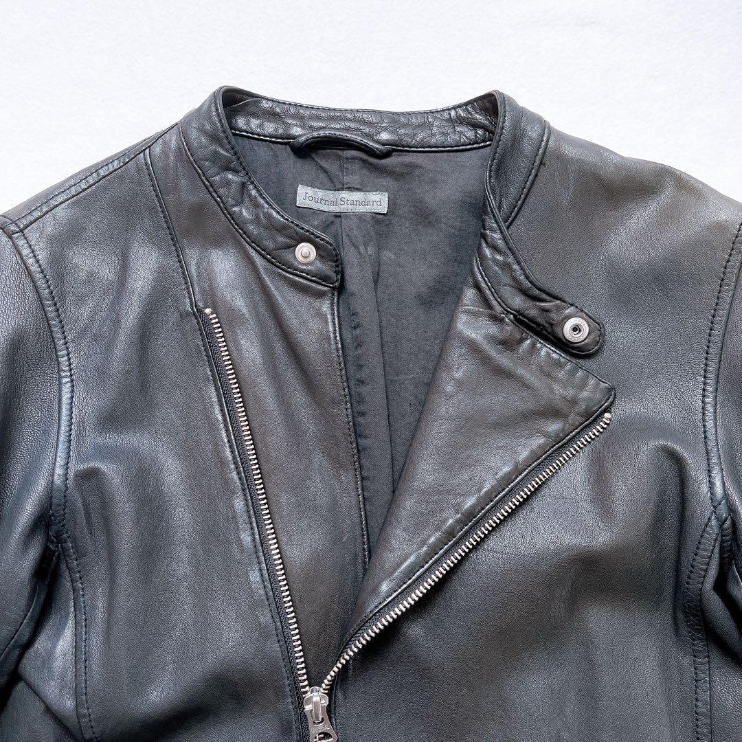 ジャーナルスタンダード ライダース レザージャケット 羊革 黒 ノーカラー 変型