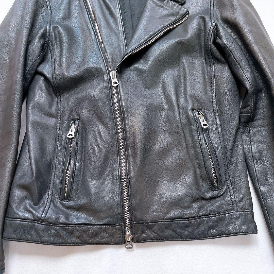 ジャーナルスタンダード ライダース レザージャケット 羊革 黒 ノーカラー 変型