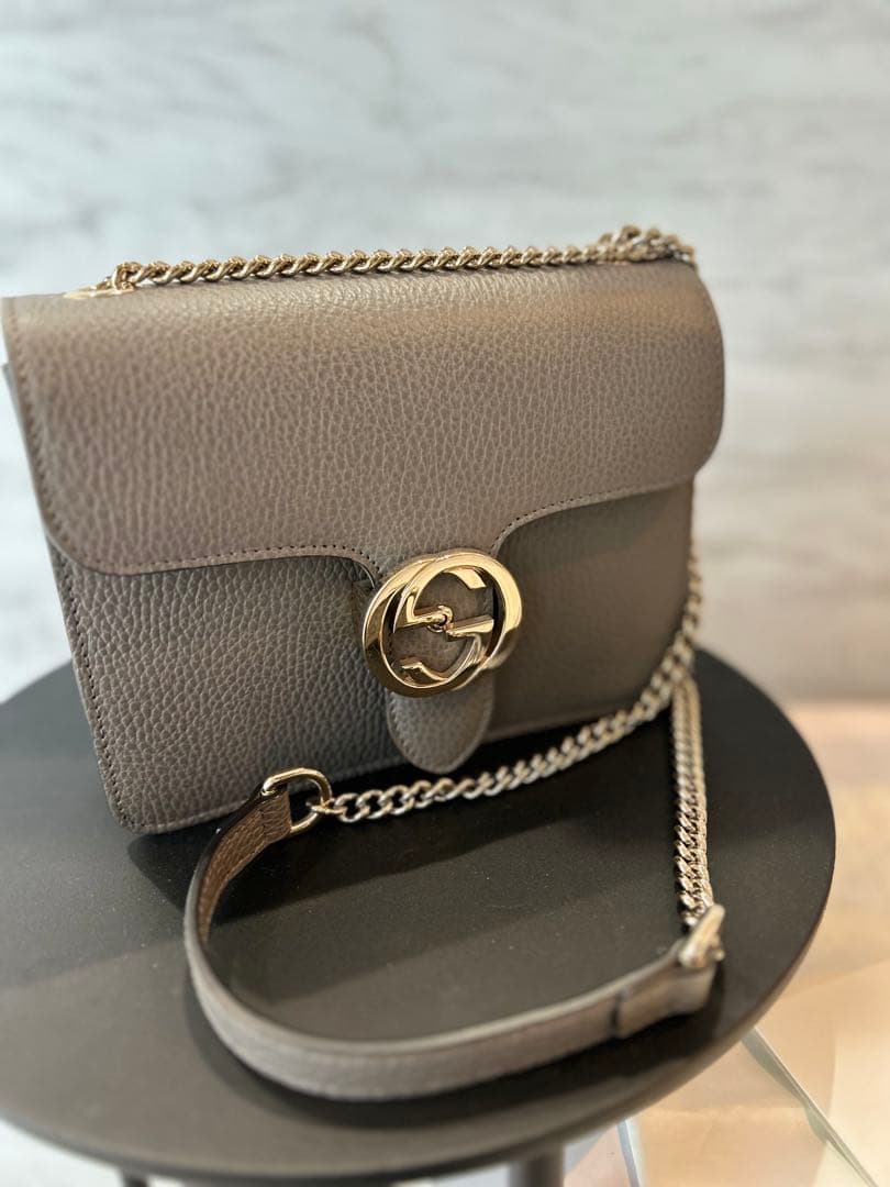 ル*フ様 GUCCI ショルダーバッグ　グレー　インターロッキング　チェーンバッ