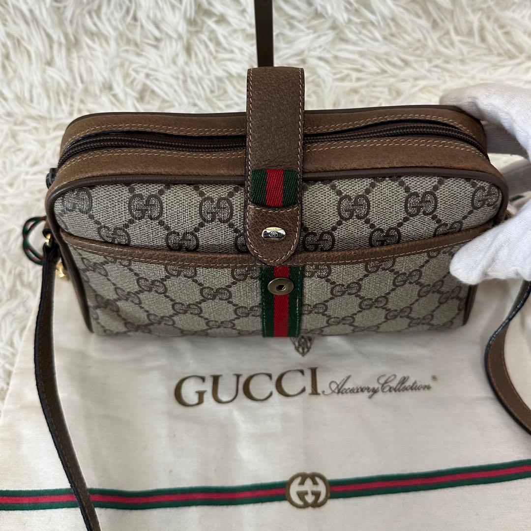 希少 紙タグ 袋付 グッチ GG 金具 レザー ショルダーバッグ シェリーライン