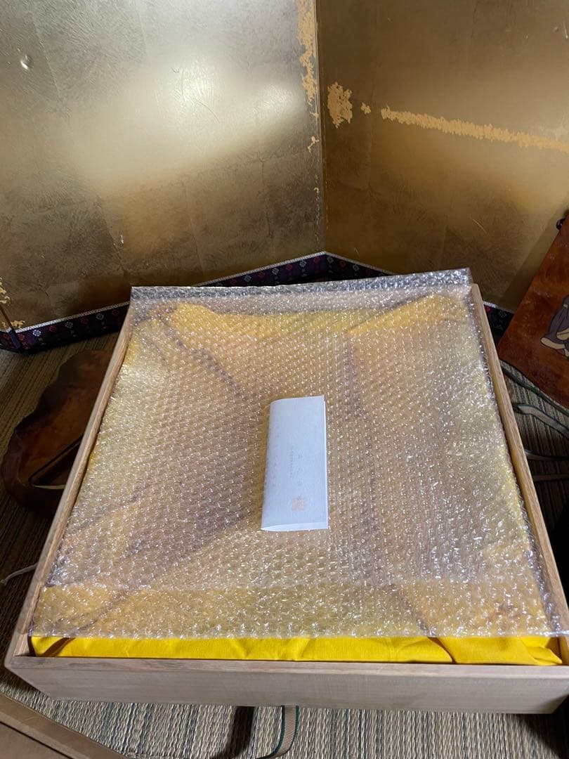 輪島塗　炉縁　目代宗芳作　 押面銀唐松　共箱　木製真塗 共箱　 未使用　茶道具