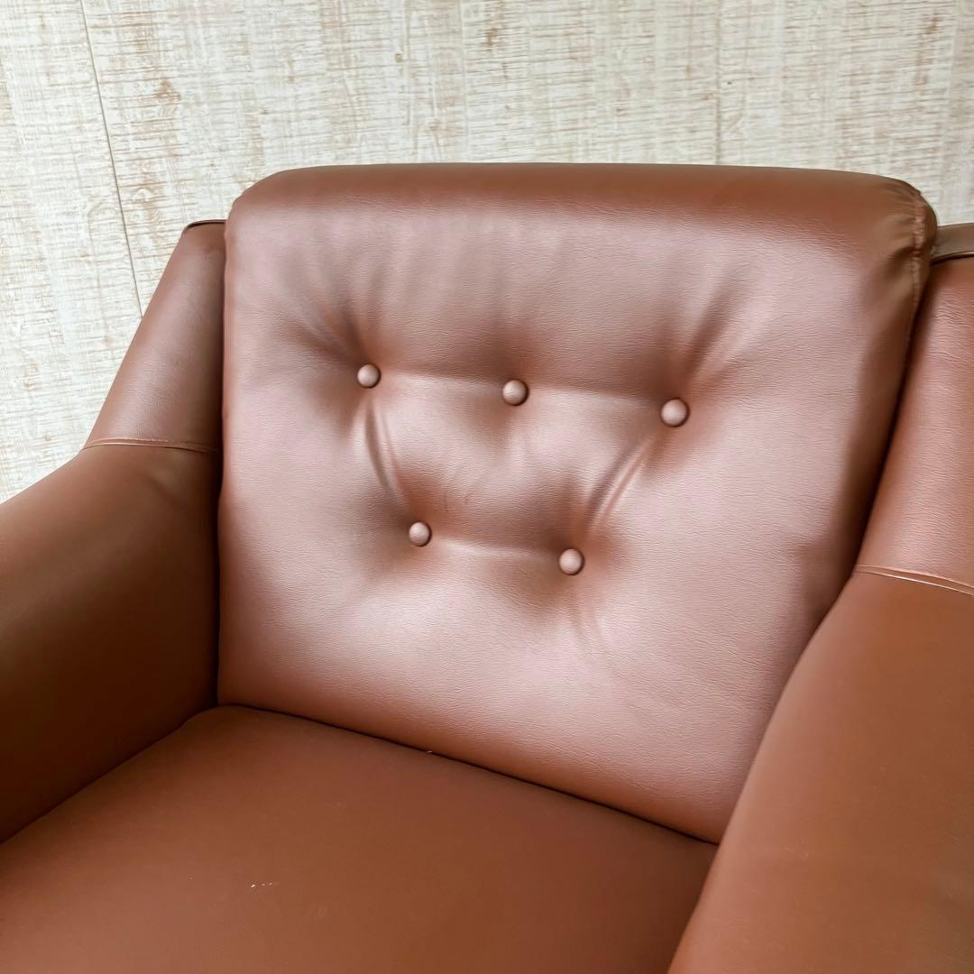 ① 昭和レトロ オールドカリモク レザーソファー 1人掛けソファー ロビーチェア