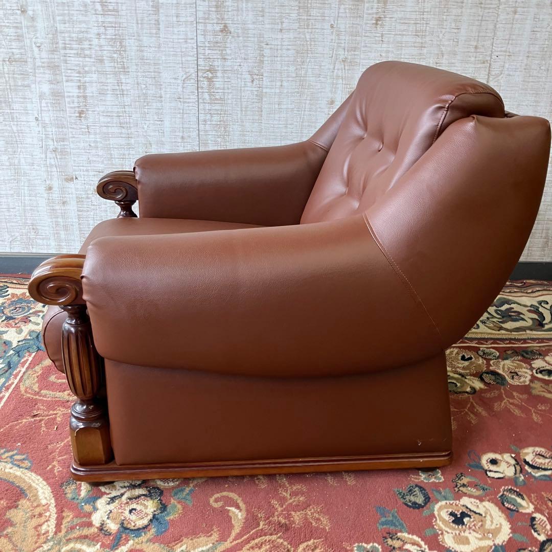 ① 昭和レトロ オールドカリモク レザーソファー 1人掛けソファー ロビーチェア