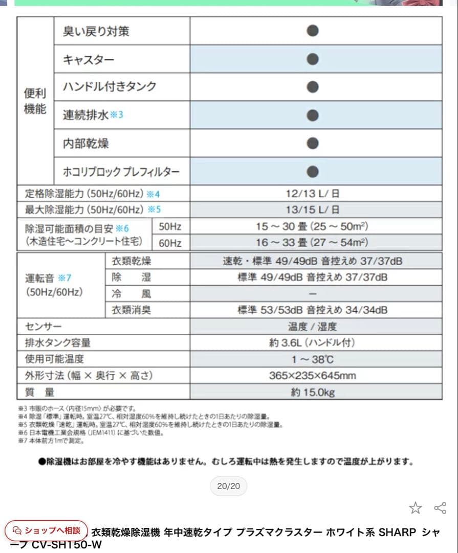 【手渡し限定 石川県金沢駅】除湿器SHARP CV-SH150-W ①新品