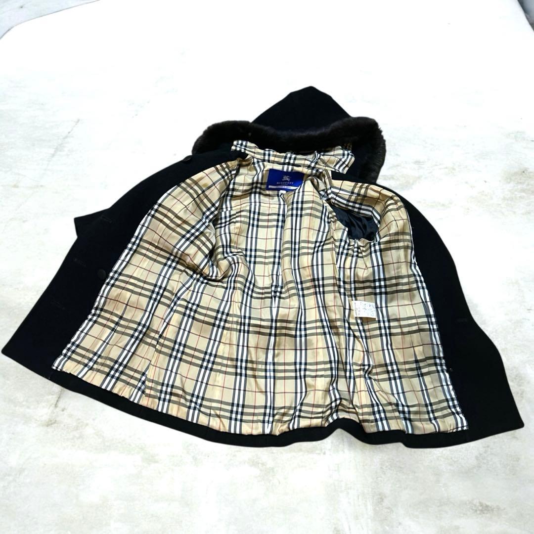 可愛い バーバリーブルーレーベル　コート　ウール　ファー　ベルト　フード　Ｌ