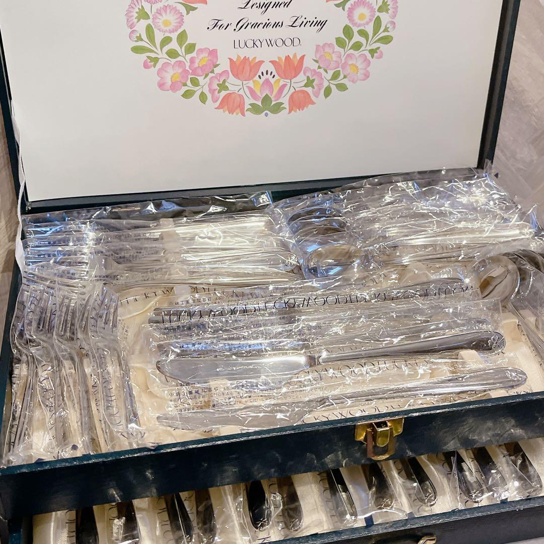 豪華 40本【新品・未使用】ラッキーウッド カトラリー リボン ディナーセット