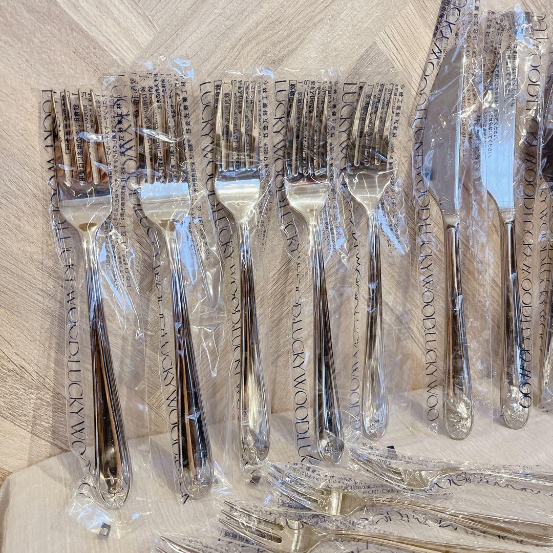 豪華 40本【新品・未使用】ラッキーウッド カトラリー リボン ディナーセット