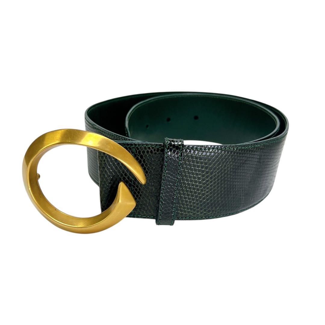 GUCCI グッチ グリーンレザー ベルト ゴールドバックル