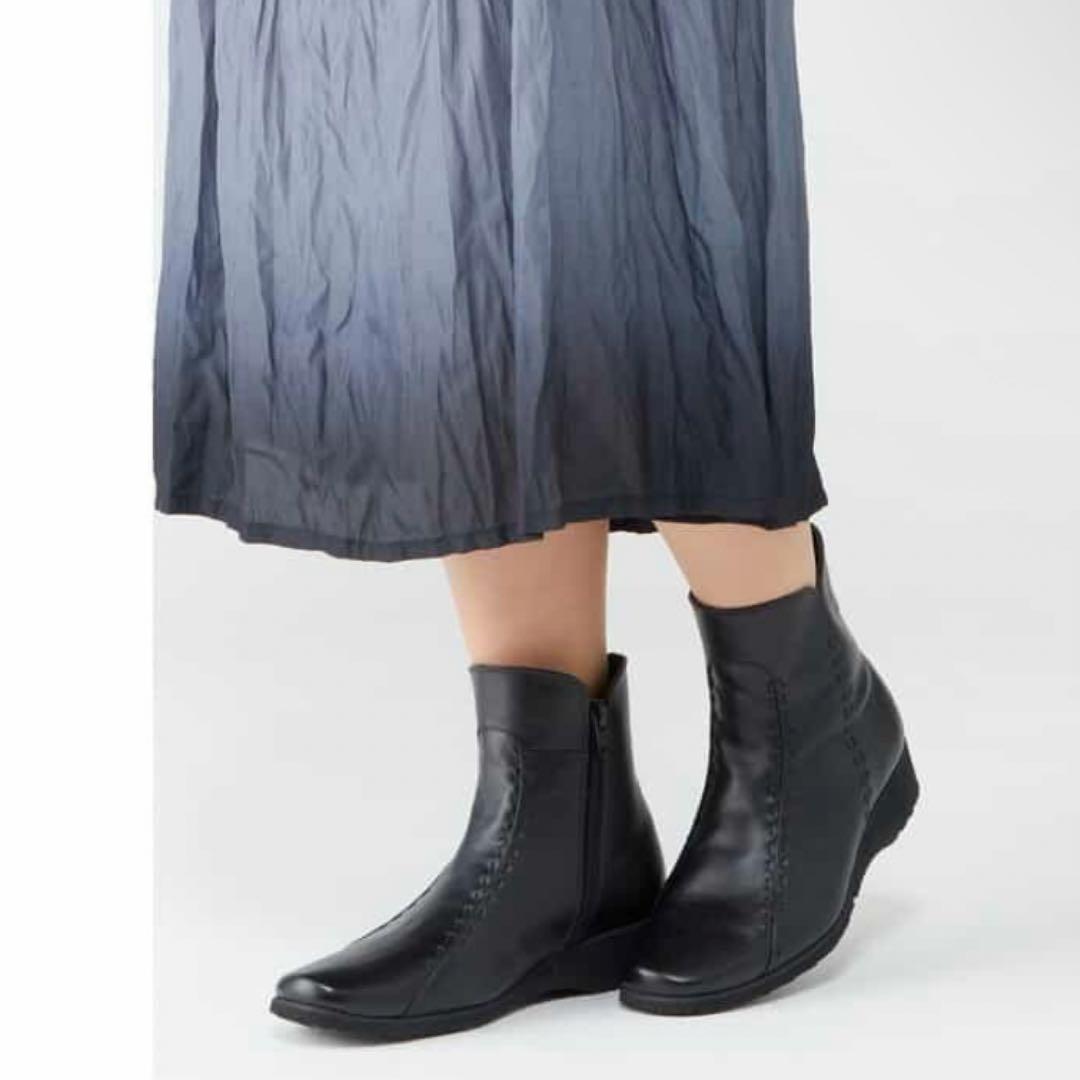 pedala ぺダラ 24cm レザー ショートブーツ ブラウン EEE 茶