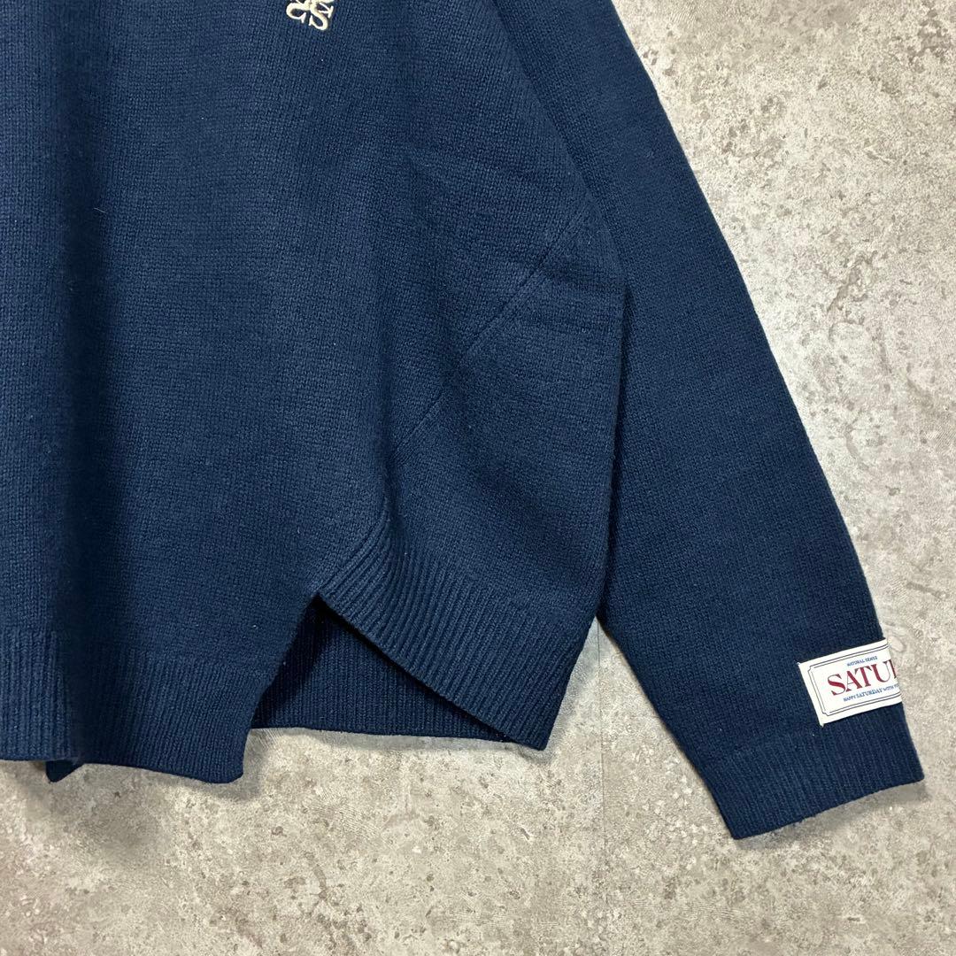 SATUR セター アシンメトリーニット セーター 刺繍ワンポイント ネイビー