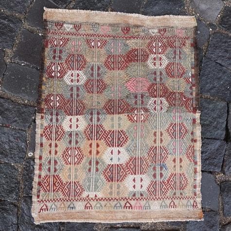 トルコ ヴィンテージラグ 955 レア ベージュ ブルー ピンク オールドキリム