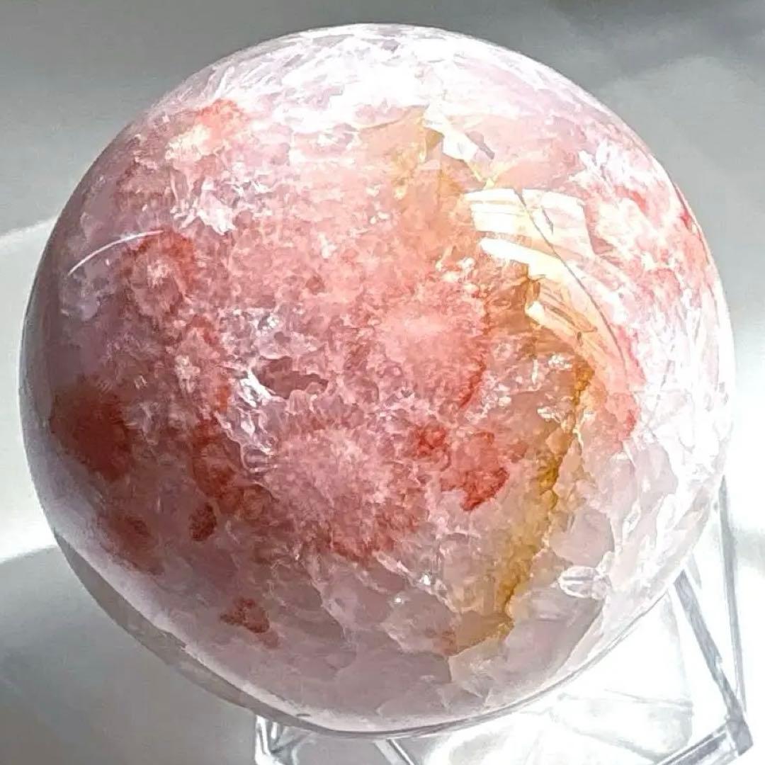 高品質　ジオード桜瑪瑙　スフィア　59mm 天然水晶結晶ザクザク　置物　275g