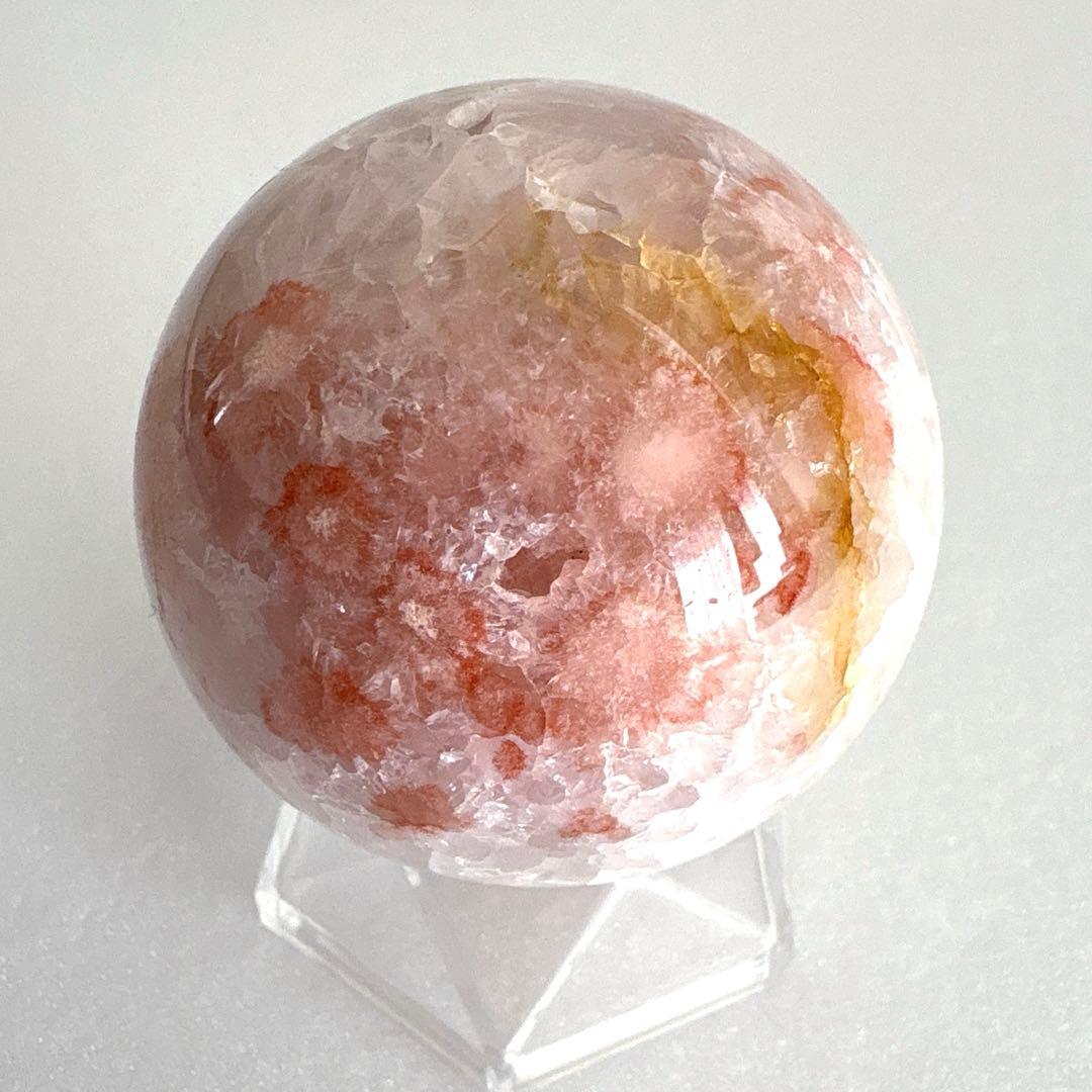 高品質　ジオード桜瑪瑙　スフィア　59mm 天然水晶結晶ザクザク　置物　275g