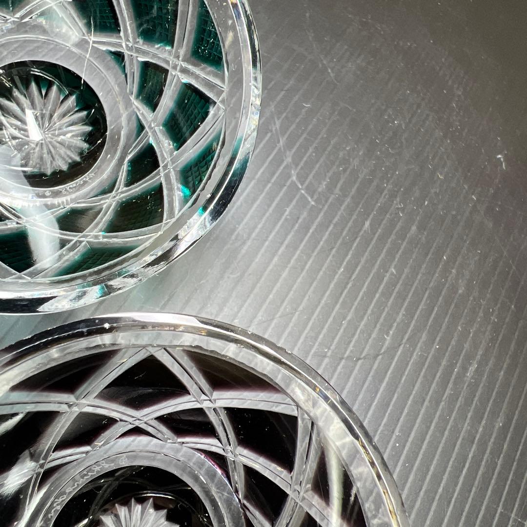 島津磯斉彬　薩摩切子色被せガラス酒杯　共箱　東Y7-1010☆1Fトルサル