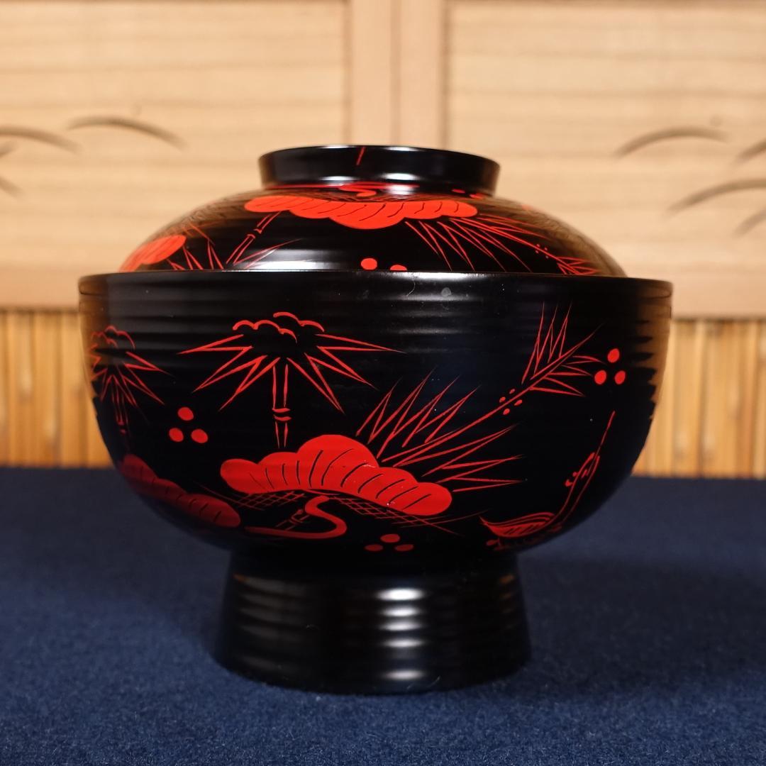 雅な逸品 天然木製 蓬莱山蒔絵 大振 煮物椀 雑煮椀 5客 共箱