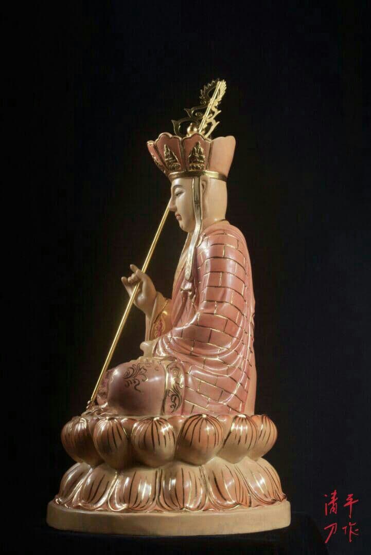 纯手作 精彫地蔵菩薩 坐像 阿智清刀木彫り 香樟彫刻 仏像 珍品 精彫2