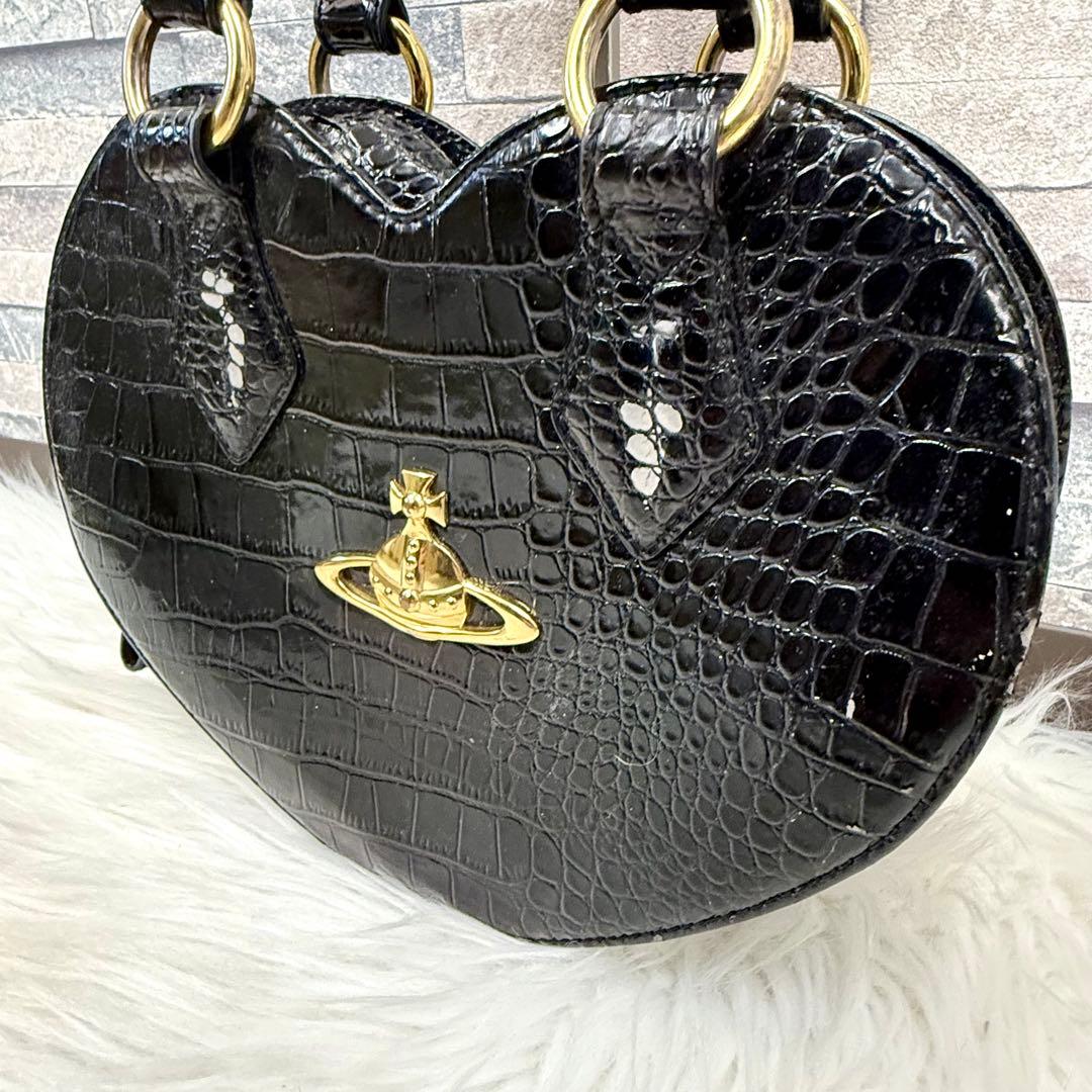 ゆ*こ様 ヴィヴィアンウエストウッド レザーハートハンドバッグ 金オーブロゴトー