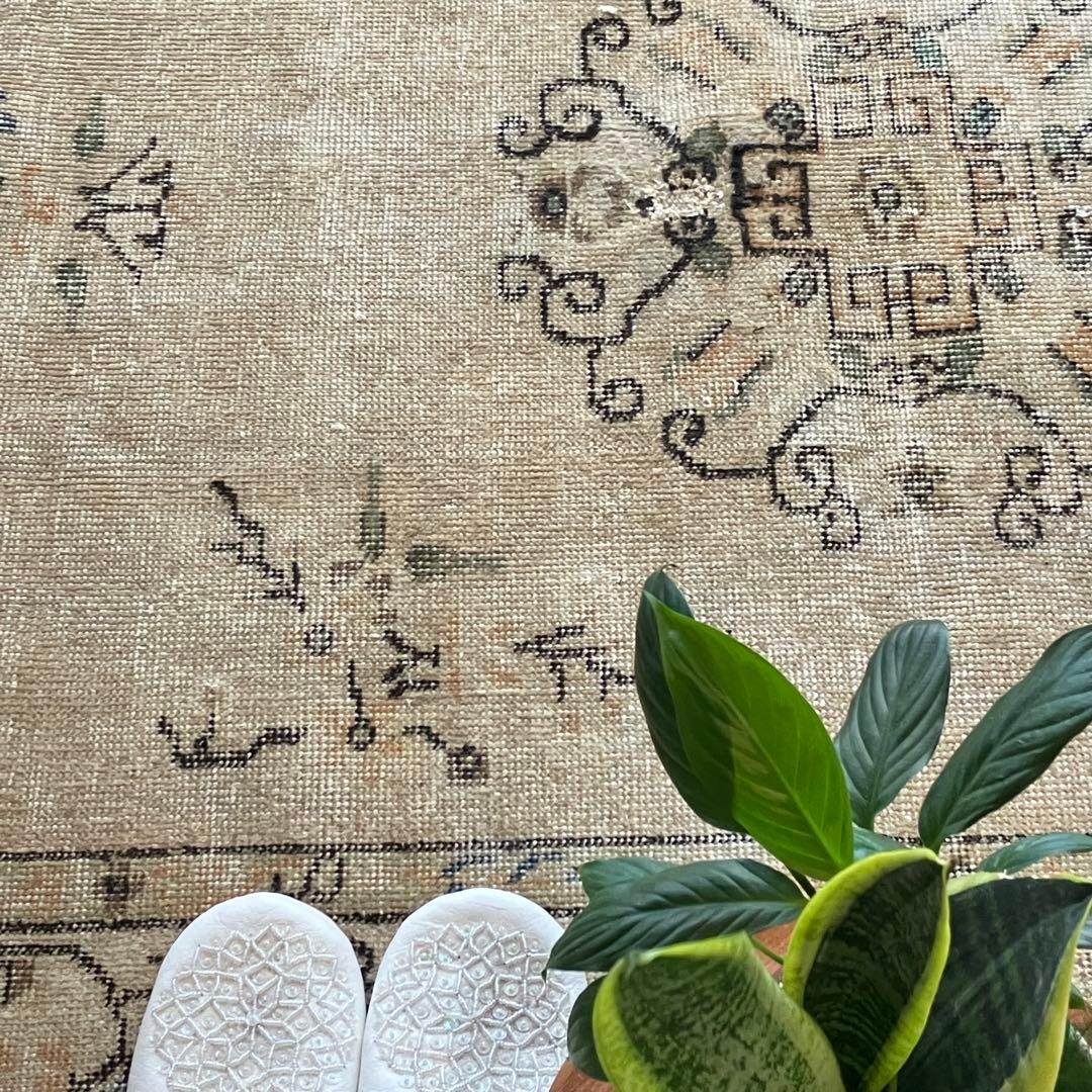 シノワズリ✳︎109×200ロイヤルミルクティー　グリーン　トルコヴィンテージラグ