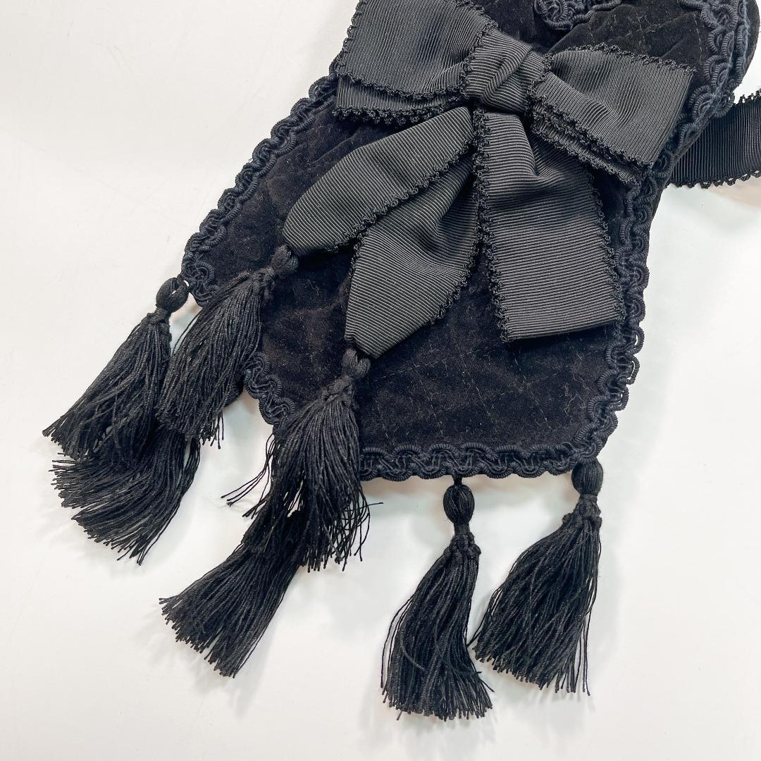 美品 KANEKO ISAO ひょうたん ポシェット ベロア 黒 リボン レース