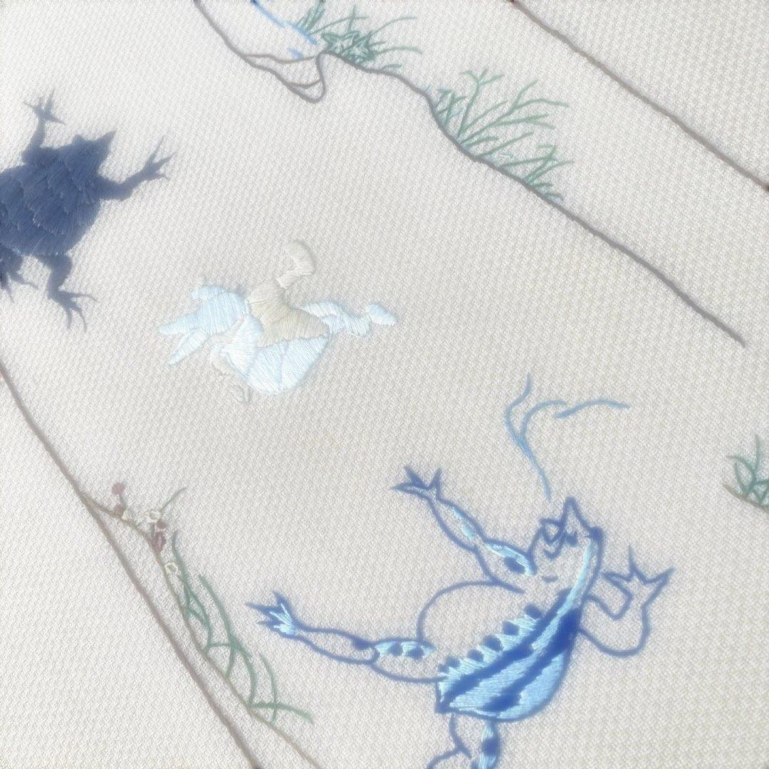 刺繍の動物　鳥獣戯画　風炉先屏風　茶道具