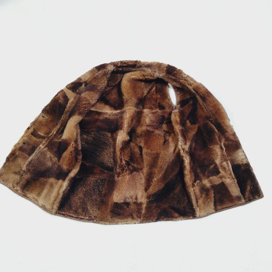 シープスキン 内ボア パッチワーク ベスト くるみボタン ヴィンテージ Lサイズ