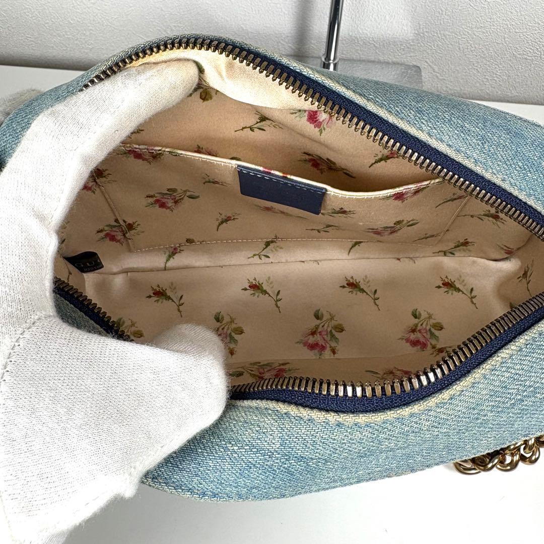 良品☆GUCCI GGマーモント デニム ショルダーバッグ パール ブルー
