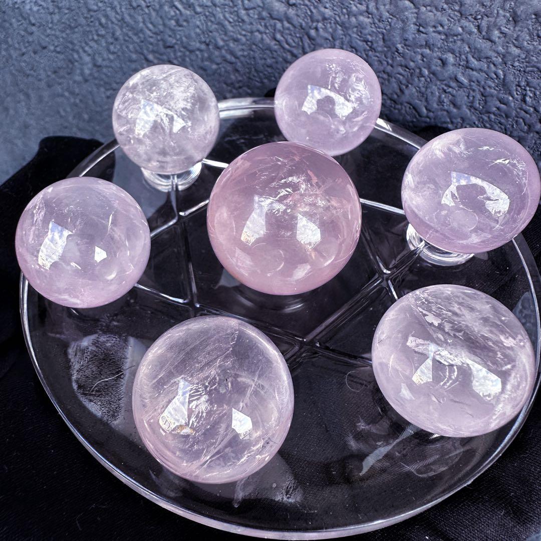 七星陣【恋愛成就♡】ピンク超美麗レインボー☆ローズクォーツスフィア丸玉A1186