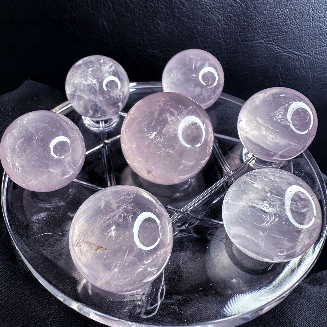 七星陣【恋愛成就♡】ピンク超美麗レインボー☆ローズクォーツスフィア丸玉A1186