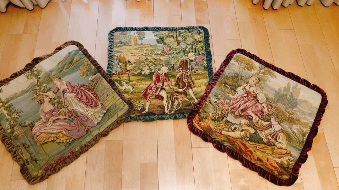 アンティーク　 フランス　ゴブラン織り　貴婦人　セット