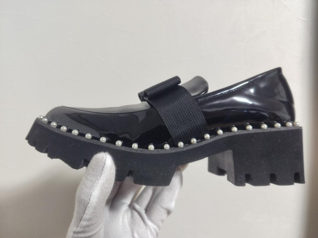 アキロン×ドノバン 厚底パールローファー 黒M Akiron × Donoban