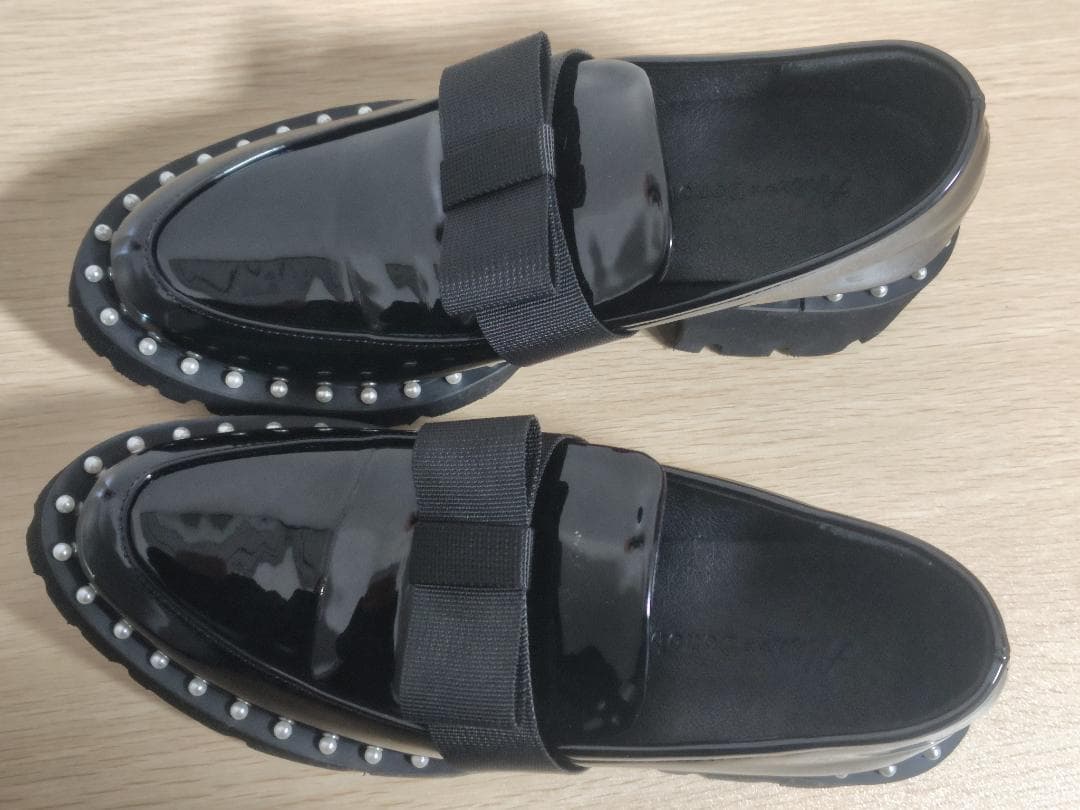 アキロン×ドノバン 厚底パールローファー 黒M Akiron × Donoban